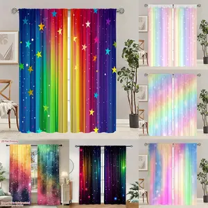 2-piece set of classic style rainbow starry sky semi blackout curtains, durable polyester curtains, suitable for children's rooms, boys and girls