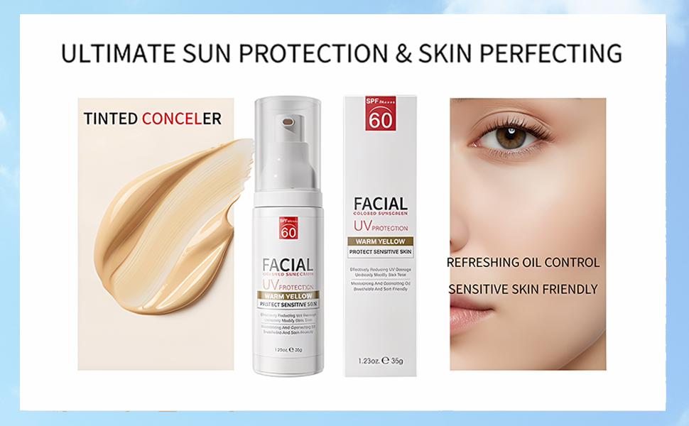 Tinted Sunscreen for Face SPF 60 Moisturizing Facial Mineral Sunscreen and Primer 2-IN-1 Body Sunblock Hydrating Sunblock Lightweight Tinted Moisturizer with SPF for All Skin Types