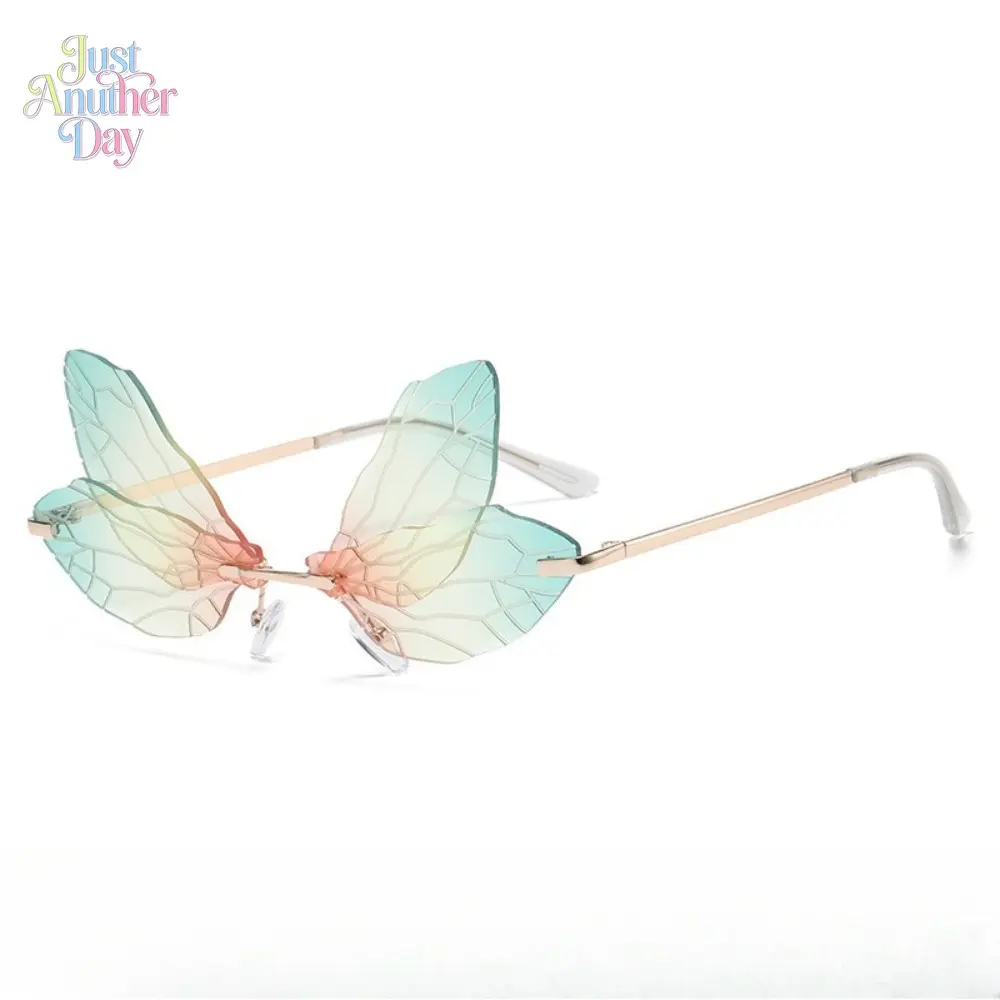 Women's Metal Rimless Dragonfly Wing Sunglasses, Unique Gradient Lenses, Fashion Shades for Summer Sports & Outdoor Use, Metal Rimless Sunglasses