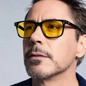 Tony Stark Style Yellow Lens Sunglasses – Black Square Frame Retro Luxury Iron Hero Vibes for Marvel Fans & Trendsetters