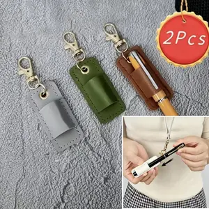 2PCS school season Customer favorite short PU leather pencil case with key chain, portable pencil case pen case durable scratch-proof, signature pen case, school supplies business office supplies office stationery.