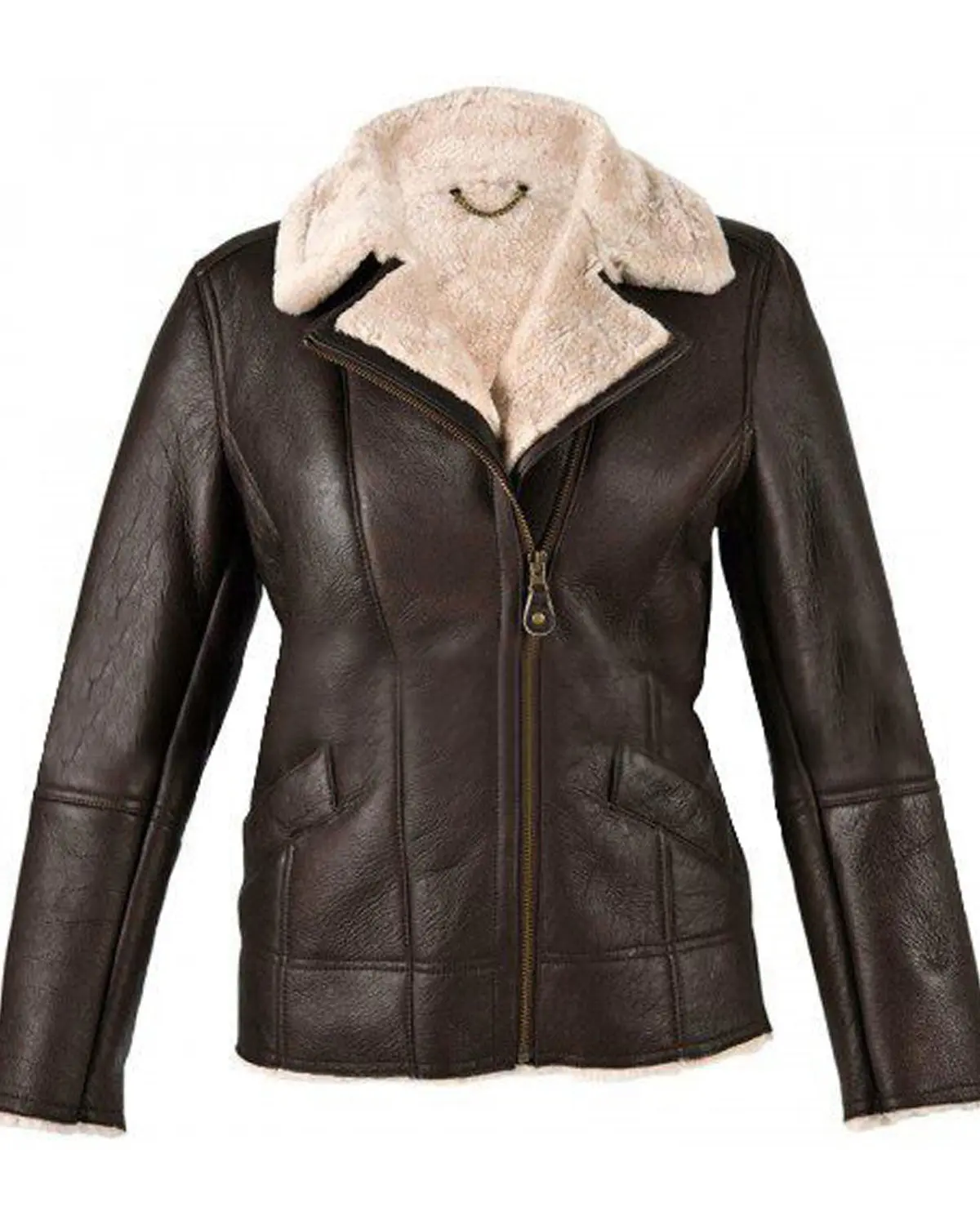 MotorCycleJackets Womens Sheepskin Brown Leather Shearling Jacket