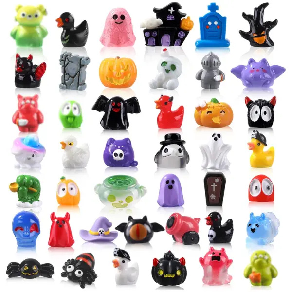 Summer Gift 50pcs Halloween Mini Resin Figures 50 Styles Tiny Resin Figures Miniature to Hide Little Small Pumpkin Ghost Skull Bulk for Halloween Party Favors Bag Fillers Garden Dollhouse Decor