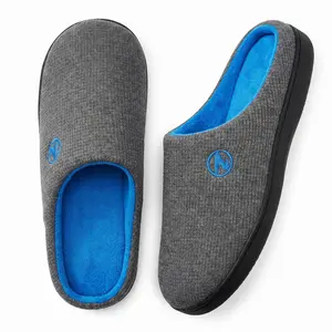 Unisex 2-Tone Gray & Blue Memory Foam Slippers, Casual Soft Slippers with Durable Rubber Sole, Round Toe Shape Home Footwear for Indoor & Outdoor Use