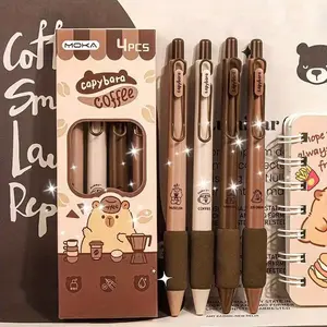 4-Pack Coffee-Themed Neutral Pens, Ink Retractable Design, Retractable Fine Point, Smooth Writing, Quick-Dry Office Supplies, Elegant Stationery Pens