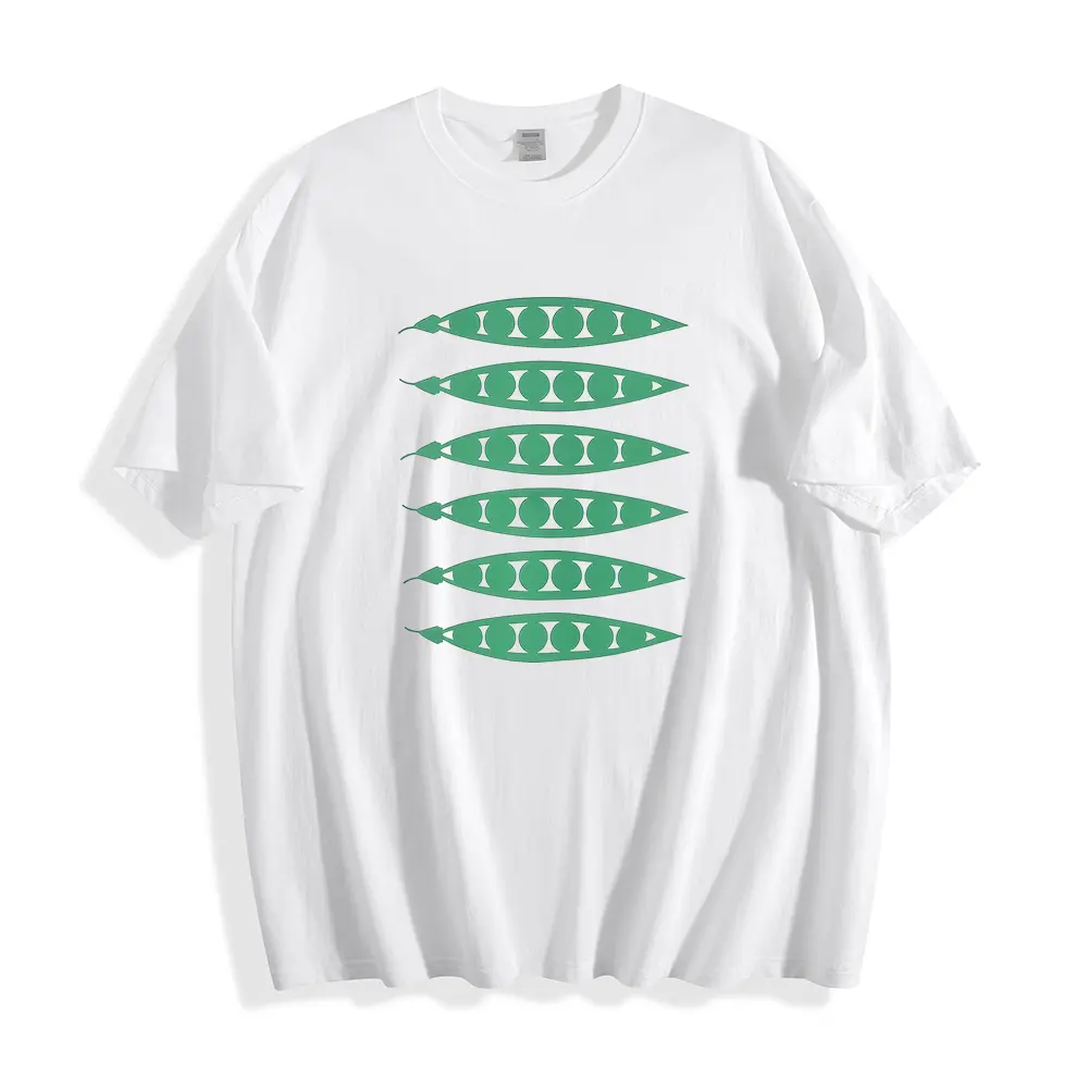 Minimal Green Pea Pod Vertical Graphic Tee, Cream Neutral Simple Vegetable Casual Short Sleeve Top