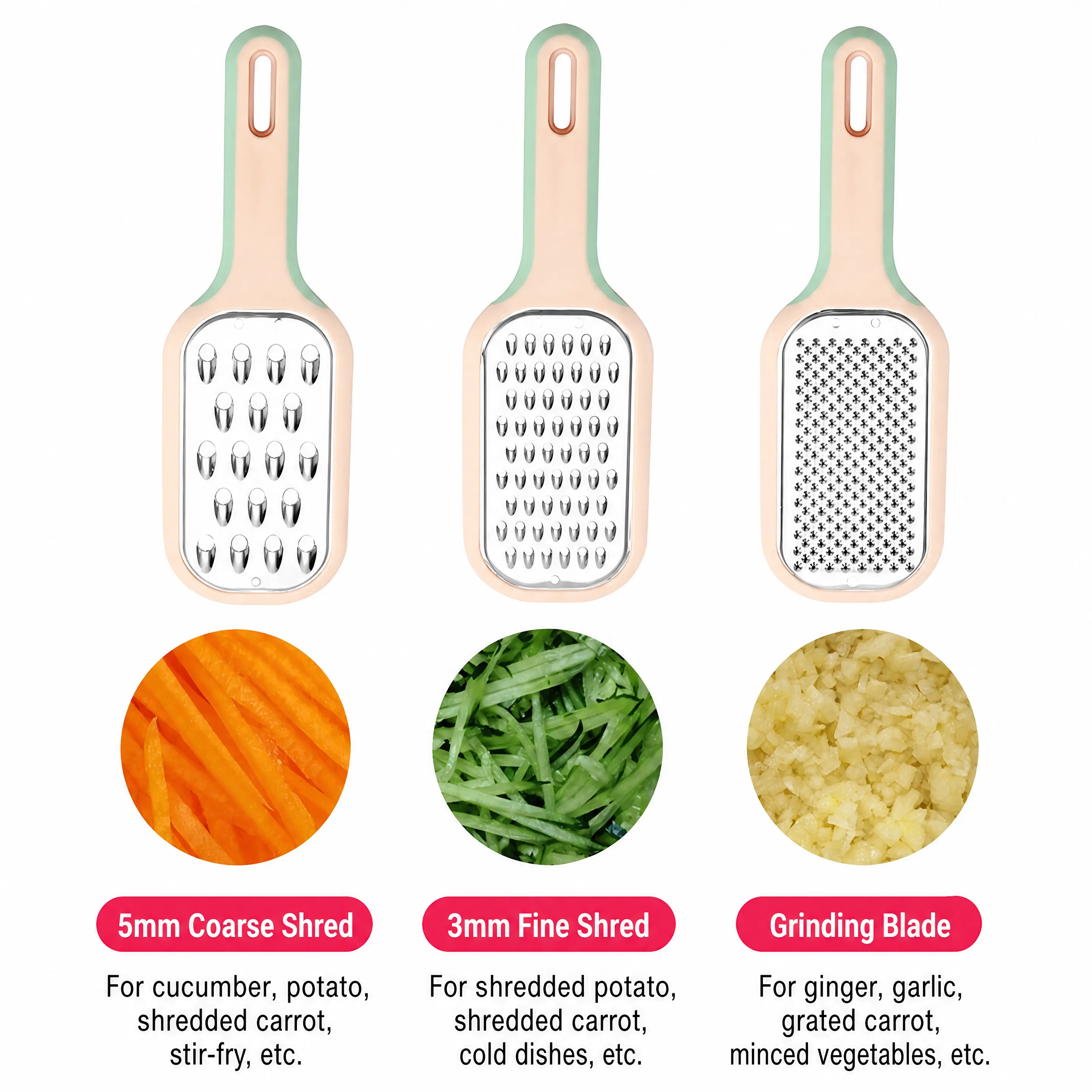 3 In 1 Multi Blade Hand Vegetable Grater, Perfect Kitchen Prep Tool For Shredding & Grinding