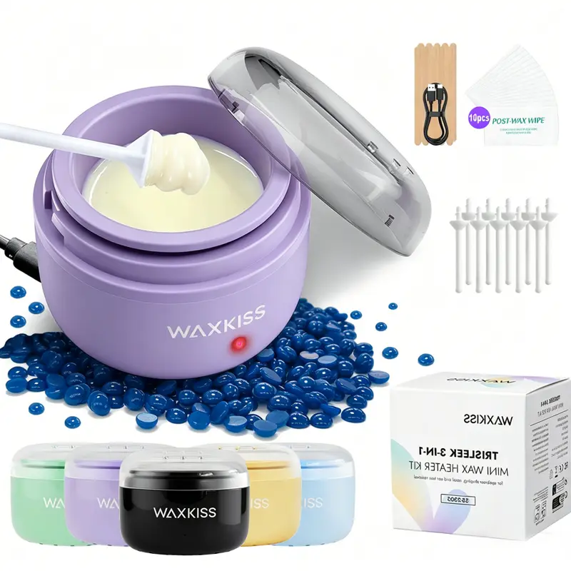 Gentle Silicone Waxing Kit with Mini USB Fast Heat Digital Warmer - Smart Constant Temp, Upgraded Size, Wax Beads, 6 Nose Sticks, 50ml Accessories, All Skin Safe for Adults Travel Nose Ear Hair Removal (Girl's Colors, Pour-Stir-Apply)