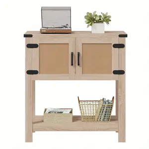31.5"x13.8" Storage Cabinet Console Table - Farmhouse Entryway Table with Rattan Doors for Hallway & Living Room