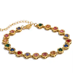 True Colors Fashionable Bracelet, Jewelry Accessory with Cubic Zirconia, Chain & Link Design, Polished Steel Costume Bangle