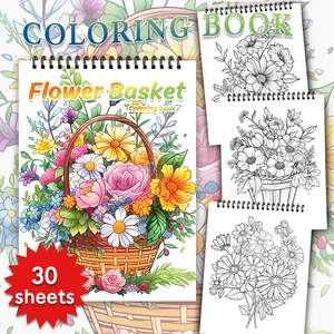 Flower Basket Coloring Book, 30 Sheets 100gsm Thick Paper Coloring Book, DIY Painting Supplies for Stress Relief, Holiday Gift, Back to School Gift