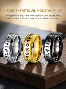 18K Nordic Viking Rune 316 Stainless Steel Ring, Antique Silver Vintage Men's Jewelry / Stainless Steel / Colorfast / Hypoallergenic / Couple / Festival / Party / Ideal Gift