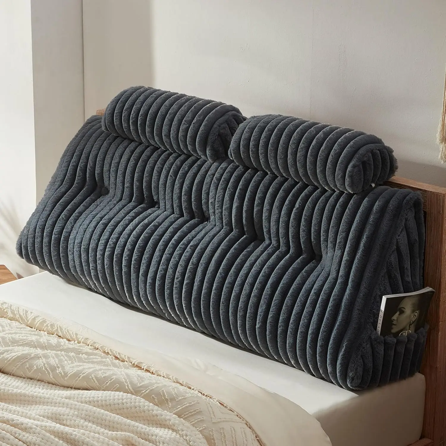 Faux  Headboard Pillow with 2 Pack  Roll Pillow Large Headboard Pillow Soft and Supportive with Removable Cover (Grey, )