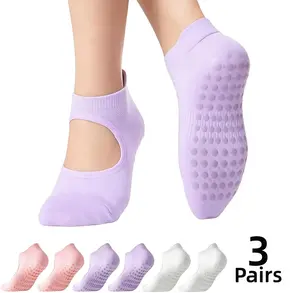 3 Pairs Women’s Cutout Grip Yoga Socks, Non Slip Silicone Sole for Pilates Barre Dance, Breathable Cotton Blend with Arch Support & Open Instep Design, Low Cut Studio Workout Socks for Home Gym Training Active Lifestyle non-slip
