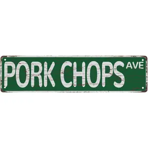 Street Sign Pork Chops Avenue Sign Rustic Metal Tin Sign Home Outdoor Art Wall Decorations For Cafe Bar Kitchen 4X16 Inch, style-2
