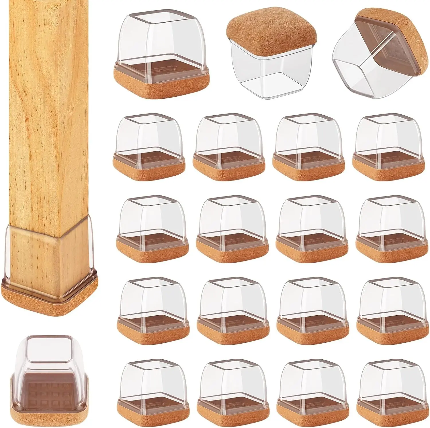 Silicone Chair Leg Caps, Transparent High Elastic Furniture Floor Protectors with Felt Bottom, Anti-Slip Prevent Falling Off, Noise & Scratch Resistant Covers for Dining Chairs, Stools, Sofas, Hardwood & Tile Floors