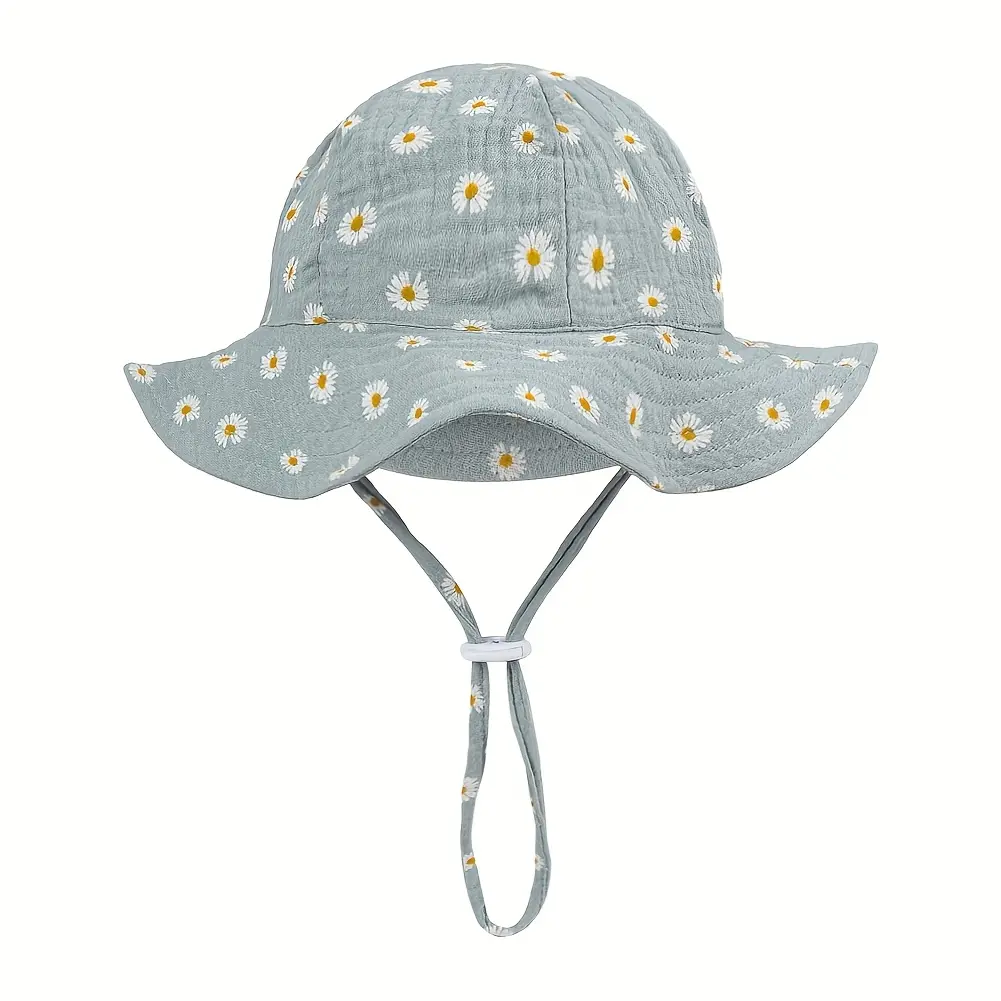Baby Sunhat with Playful Print, Soft Breathable Fabric & Adjustable Chin Strap for Summer Outdoor Fun, Daisy Print, Bucket Hat