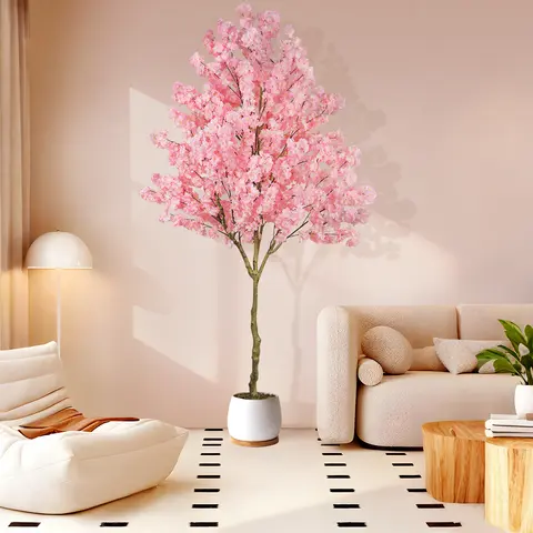 Artificial Cherry Blossom Tree, Fake Plants Indoor Decor, Faux Pink Sakura Flowers for Living Room Home House Entryway Bedroom Office Inside Decorations,(6ft/7ft/8ft)， Housewarming, Christmas gifts