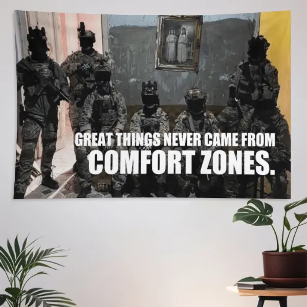 "No Comfort Zones" Motivational Cotton Tapestry - Lightweight, Size-Adjustable Home Decor Room Accessories for College Rooms, Indoors Wall Hanging