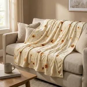Burrito Tortilla Pattern Flannel Throw Blanket Funny Cozy Valentine’s Day Gift for Couples Bed Couch Sofa