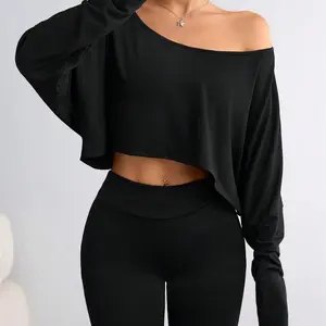Women's Fall Fashion Loose Fit Asymmetric Neck Batwing Sleeve T-shirt, Perfect for Gym Home Or Daily Wear, Casual Chic Minimalist Comfortable and Stylish Women's Top, Casual Classy Top