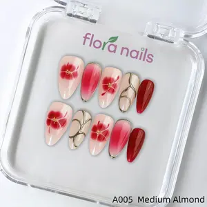 FloraNails | A005 | Medium Almond | Handmade Press-On Nails 10PCS | Acrylic, Reusable, Salon-Quality, Long-Lasting, Glossy Design