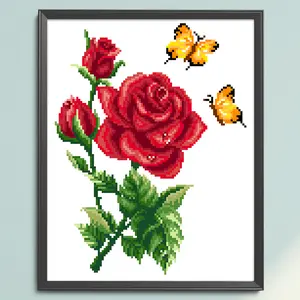 Partial Embroidery Beads Printed 9CT Flower Cross Stitch Kit Home Art 30x35cm