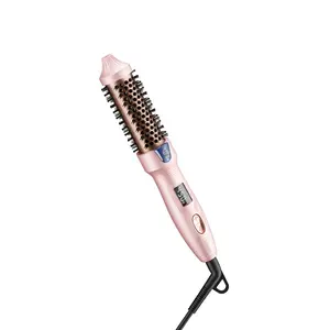 Thermal Brush, MINI 1 Inch Ionic Heated Round Brush for Blowout Look, Tourmaline Ceramic Ionic Curling Iron for Short to Medium Hair, Adjustable Temperature, Dual Voltage, Pink, Travel-Size