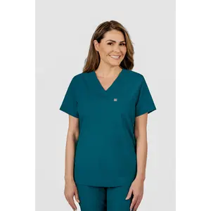 Rose One-Pocket Womens Caribbean Blue Scrub Top
