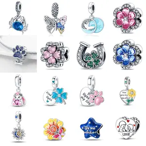 New 925 Silver Cute and Beautiful Series Colorful Shining Zircon Lucky Talisman Bead Jewelry Four Leaf Clover Beads Fit Pandora riginal Bracelet DIY Jewelry