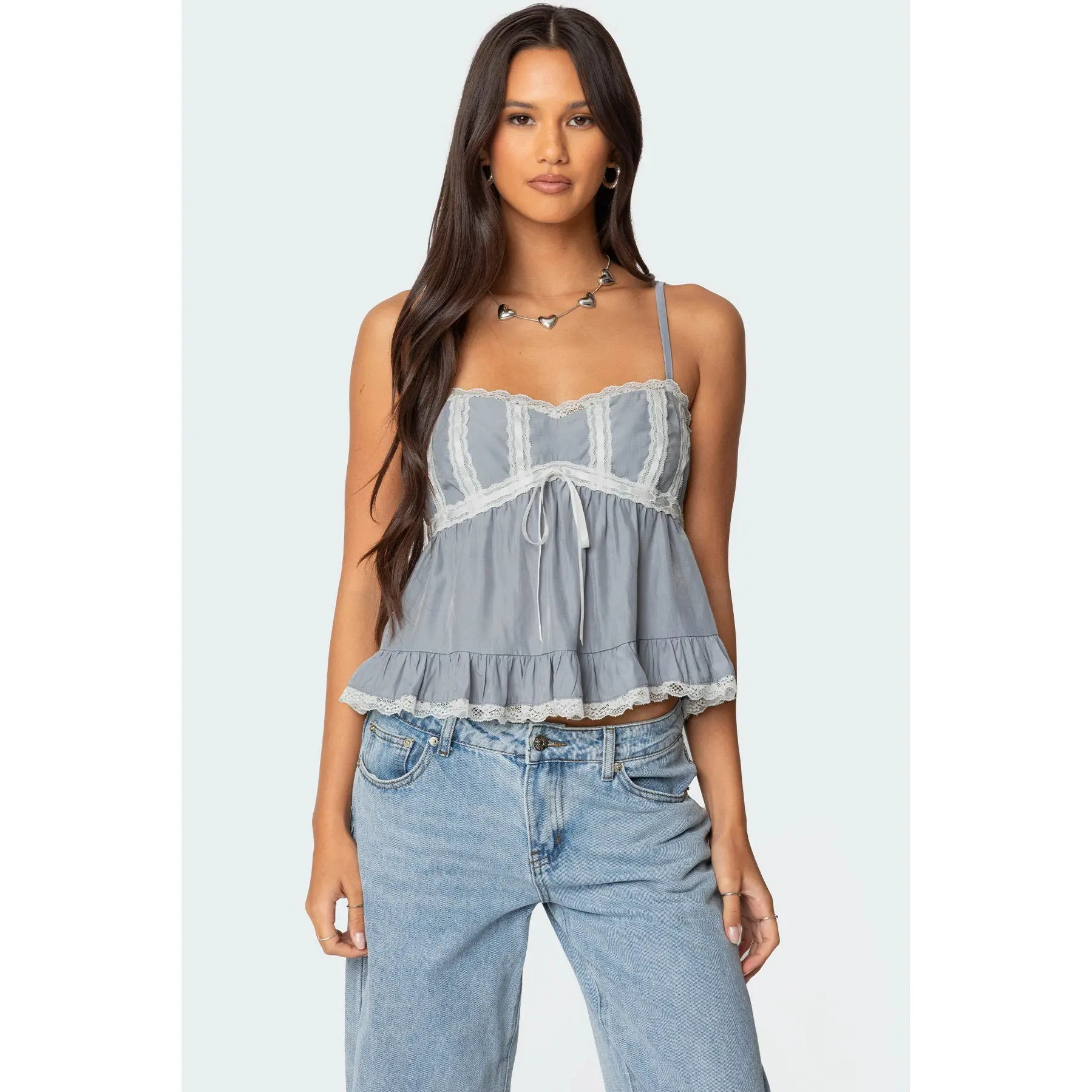 Lace Trim Babydoll Tank Top