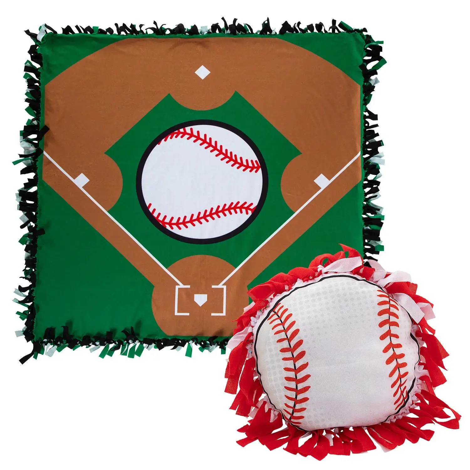 Baseball Fleece Tied Pillow & Blanket Craft Kit Assortment - 54", 12 Piece