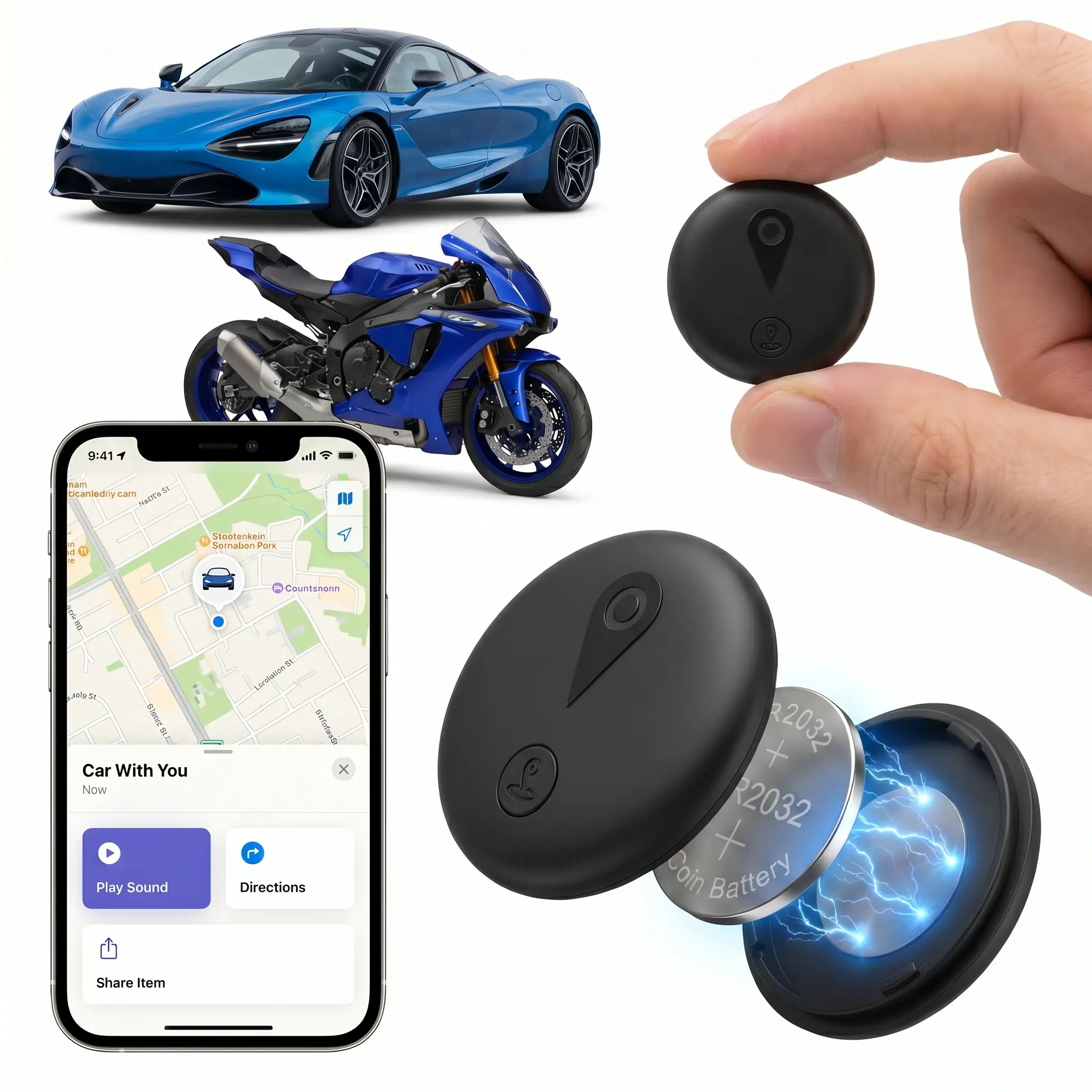 Magnetic Car GPS Tracker - Wireless, Water-Resistant, Surface Mount Device with Strong Built-In Magnet, Real-Time Monitor, 730-Day Battery Life, No Monthly Fees/SIM Card, iOS Find My Only, Anti-Theft for Cars/Bicycles, Anti Lost Wireless, Gps Tracking