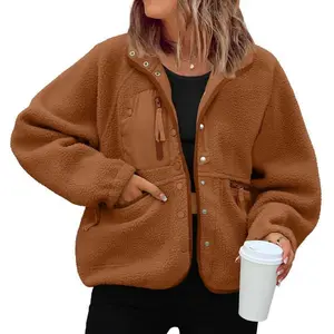 Women's Fuzzy Sherpa Fleece Jacket Winter Spring Coat Warm Button-Down Nurse Outfit for Fall & Daily Wear