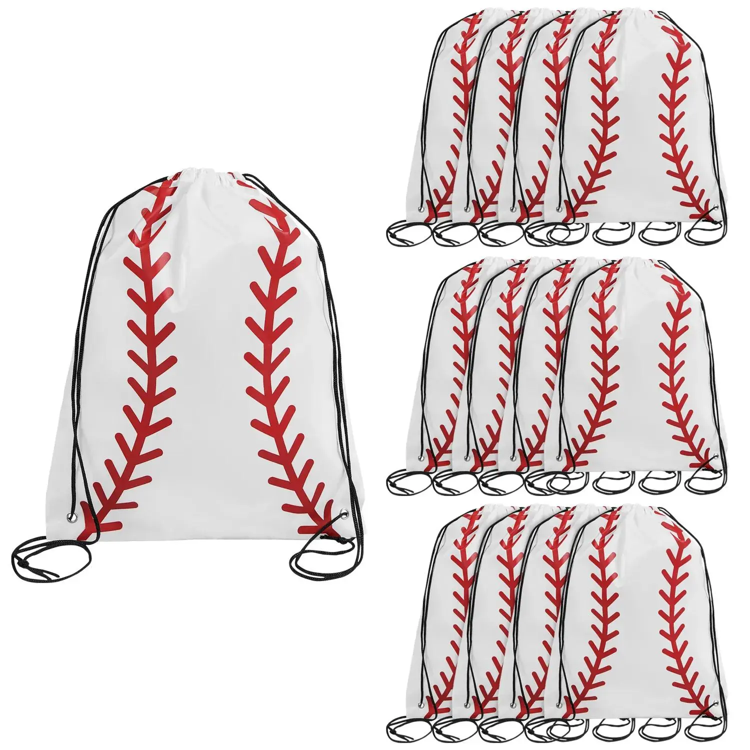 14" x 18" Large Baseball Polyester Drawstring Bags - 12 Pc.