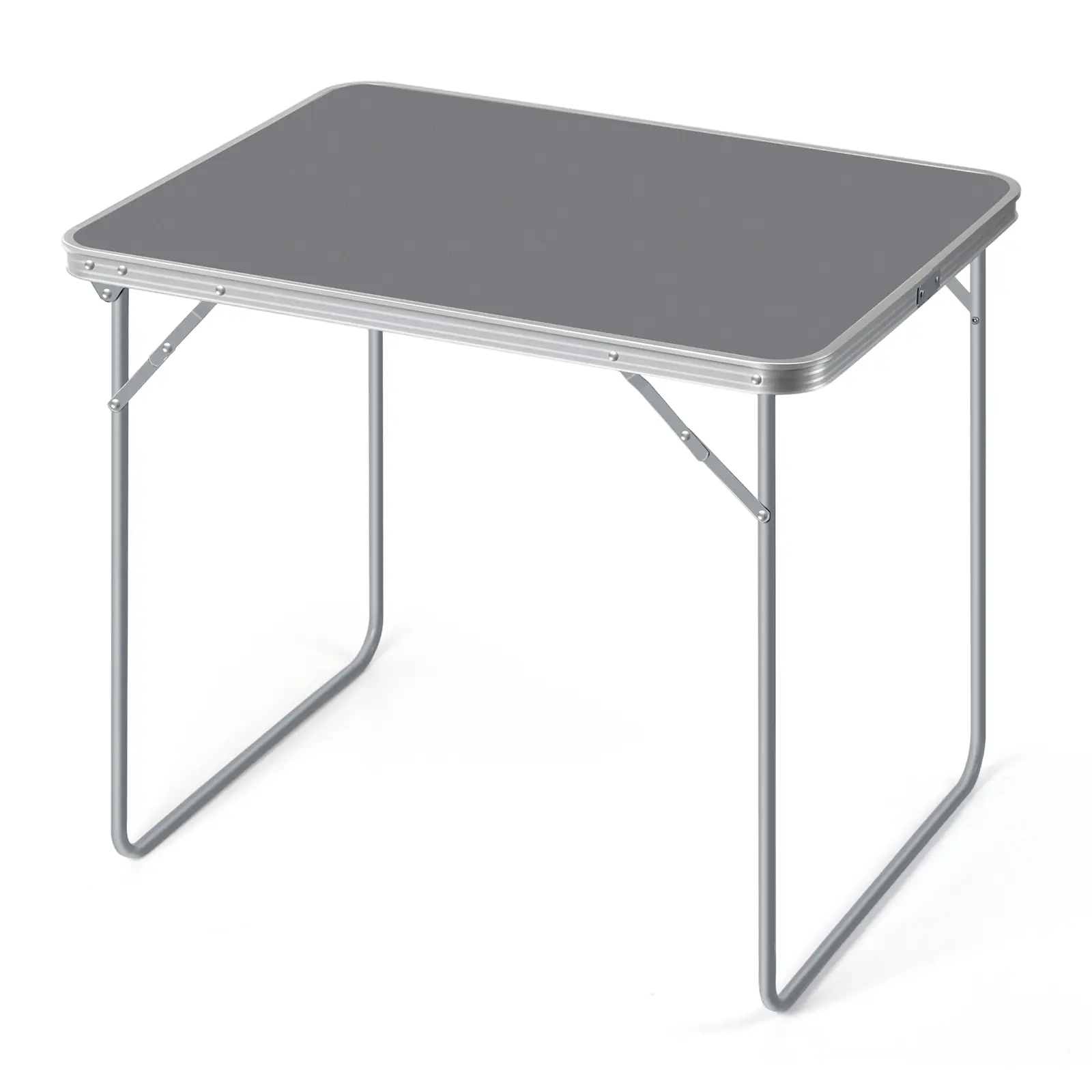 Lightweight Portable Aluminum Folding Camping Table With Carry Handle, Scratch Resistant Smooth Grey Rectangle Tabletop, Easy Clean Multipurpose Fold Up Desk For Home Office & Backyard Gathering