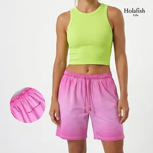 Holafish Vintage Washed Women's Soft Breathable Cotton Garment Washed Shorts Relaxed Fit Casual Drawstring Shorts for Home Lounge, Beach Trips, Streetwear Outfits and Weekend Errands Adjustable Bottom