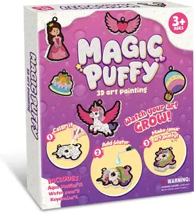 Magic Puffy Paint Kit for Kids, Princess 3D Foam Texture Painting Set with 12 Color Markers, Water-Activated Paint by Number Craft Kit, DIY Keychain Art Gift for Girls Ages 4-10