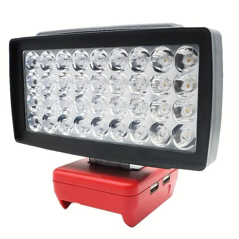 Flood Work Light 36led 1500lm for Milwaukee LED 18v/20v, Cordless LED Job Site Light, Dual USB Qc3.0 Fast Charging, Low Voltage Protection, Portable Emergency Light, Portable Working Lights