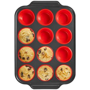silicone muffin pan with metal frame, 1 count 12-grid egg bite mold for baking, cupcake dessert pan, non-stick baking mold for oven, bakeware, baking utensils supplies, baking tools, silicone molds