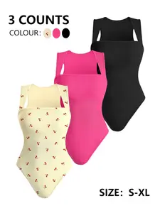 Women's Solid Ribbed Square Neck Shapewear Bodysuit, High Stretch Seamless Shaper, Tummy Control Butt Lifter, Ladies Shapewear for Daily Wear, Body Sculpting Compression