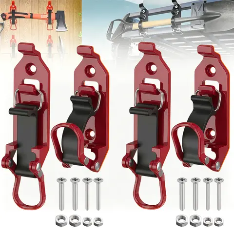 2 Pcs Heavy Duty Shovel Holder Clamp Set - Truck Roof Rack Mounts with Rubber Buckles That Grip Tight, Wall Mount Organizer for Axes/Hoses, Keeps Tools Off Floors, Metal Car/Garage Storage Accessories