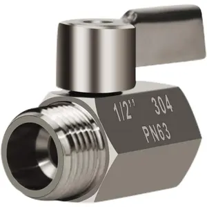 304 Stainless Steel Mini Ball Valve with Stainless Steel Handle Shower Head Shut-off Valve (1/ 2inch Female Thread x Male Thread) NPT Thread Water Flow Control Valve Regulator Chrome Plated Shower Head Flow Control Valve