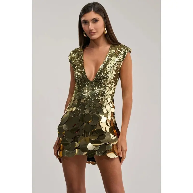 DANCE THE NIGHT AWAY SEQUIN MINI DRESS IN GOLD