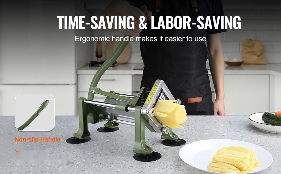 French Fry Cutter Stainless Steel Potato Vegetable Slicer Chopper With 2 Blades For Home Kitchen Food Prep Tool Durable Metal Construction Easy To Clean Safe Hand Guard Ideal For French Fries Potato Wedges Carrots Cucumbers