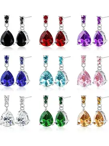9 Pairs Water Drop Zircon Dangle Earrings Multicolor Stainless Steel Teardrop Dangle Earrings for Women Fashion Elegant Stud Earring Silver/Gold Hypoallergenic Post Earrings