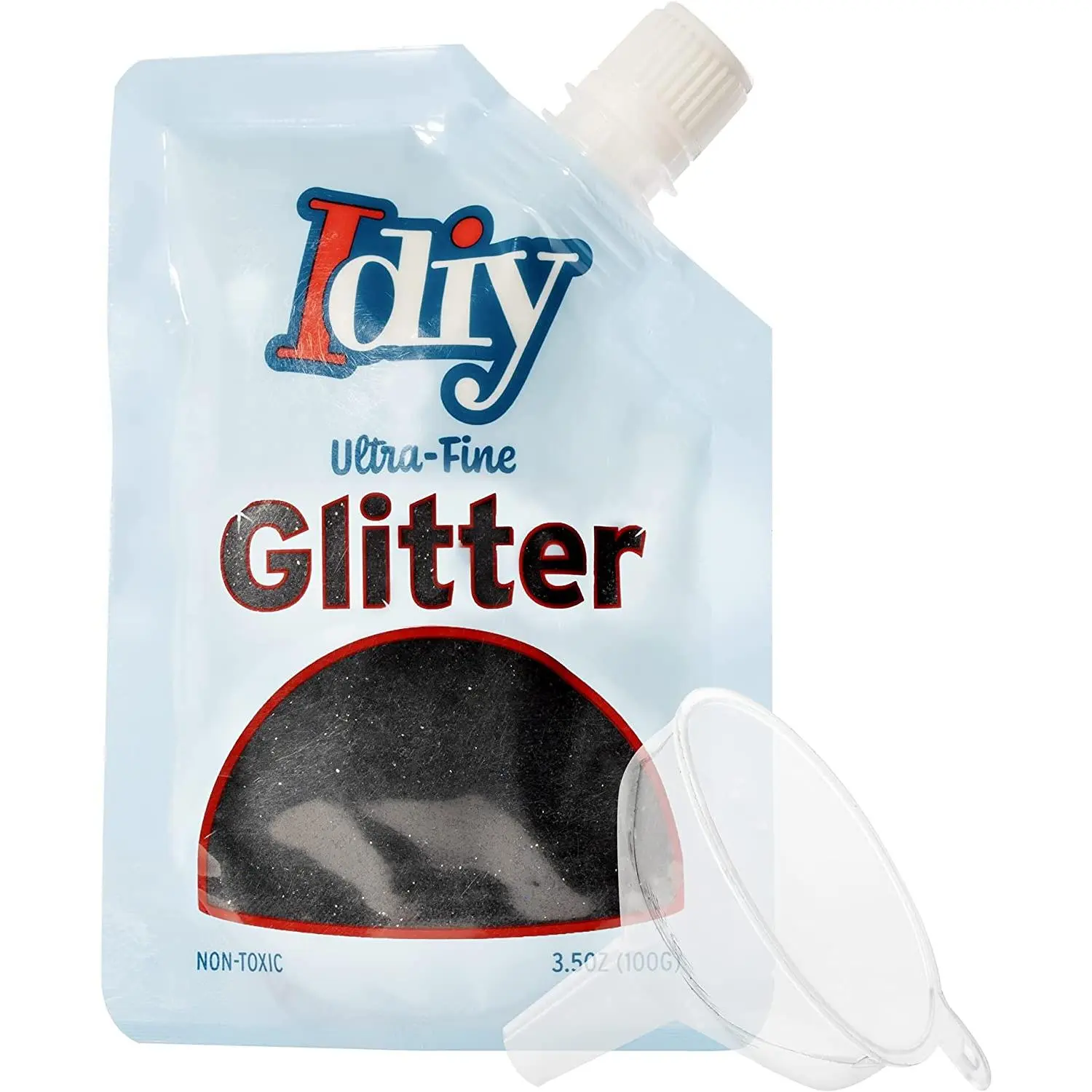 iDIY Ultra Fine Glitter (100g, 3.5oz Pouch) w Easy-Pour Bag & Funnel-Midnight Black-Non-Toxic, DIY Art, School Projects, Festivals, Resin