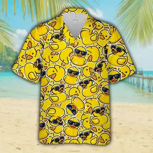 Funny Rubber Duck Hawaiian Shirt, Yellow Duckie Design Summer Button Down Shirt, Tropical Aloha Shirt, Gift for Him or Her