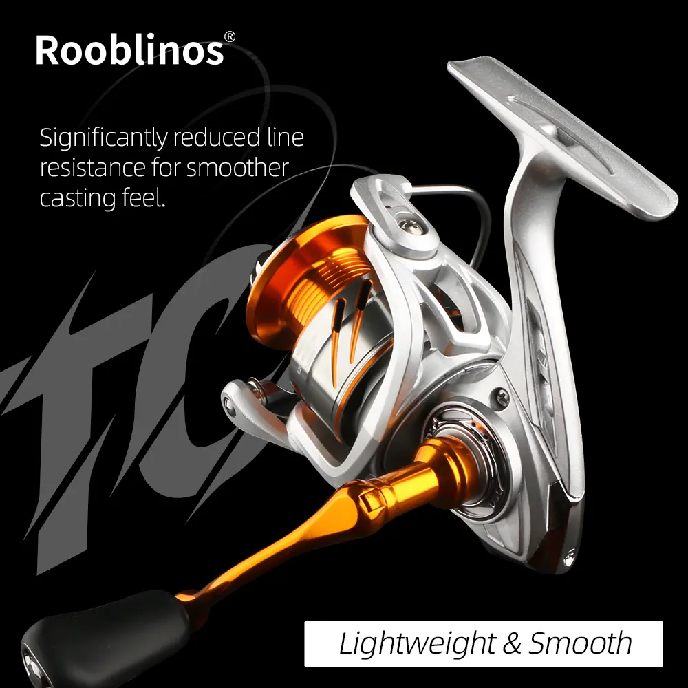 Rooblinos TC Spinning Fishing Reel, 5.2:1 Gear Ratio,Solid Metal Crank Handle, CNC PrecisionMachined Aluminum Spool, Anti-Corrosion for Freshwater &Saltwater Fishing, Perfect for Beginner and ProfessionalAnglers
