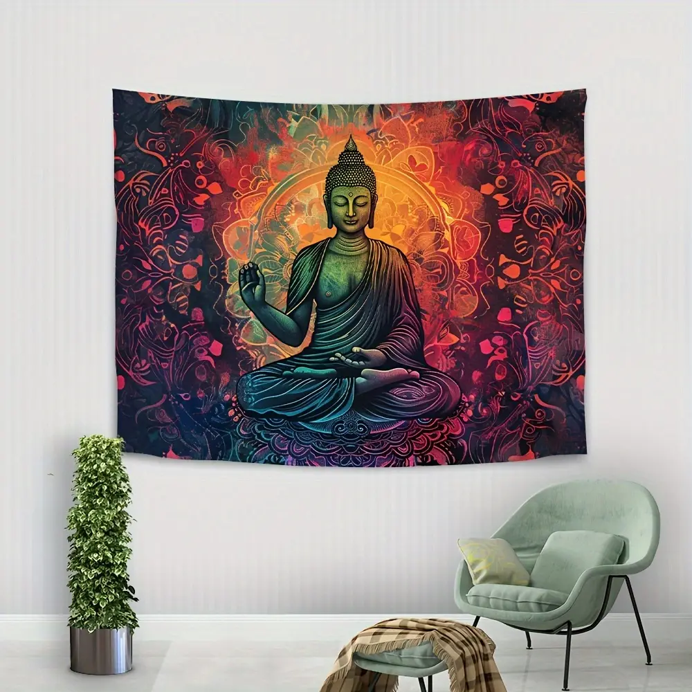 1 piece, Big Buddha and Lotus Tapestry - Polyester Wall Hanging for Living Room, Bedroom and Party Decoration - Indoor/Outdoor Use - Perfect Gift for Birthday, Graduation, Men and Women - Free Accessories Included